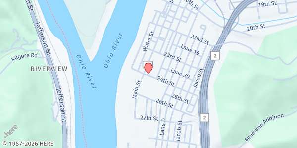 Map showing Faith in Action Caregivers Inc. at 2350 Main St #2, Wheeling, WV