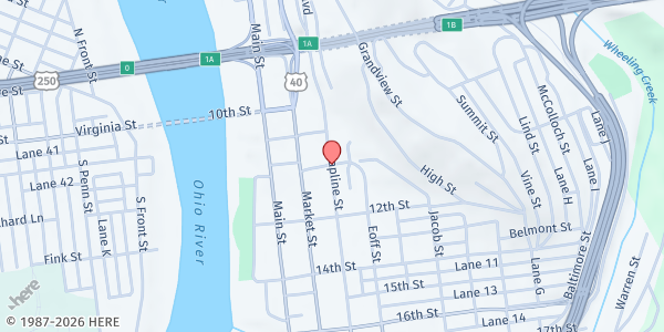 Map showing Fourth Street United Methodist Church at 11th & Chapline Street, Wheeling, WV