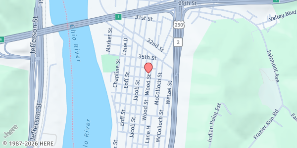 Map showing H.O.P.E MINISTRIES at 51 36TH STREET, WHEELING, WV