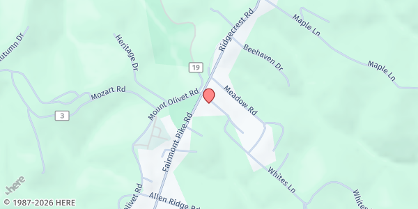 Map showing Mt. Olivet U.M. Church - Lord's Pantry at 162 Fairmont Pike Road, Wheeling, WV