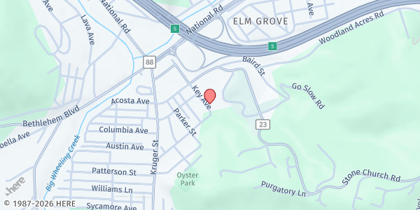 Map showing Ohio County Family Resource Network - Wheeling at 141 Key Ave, Wheeling, WV