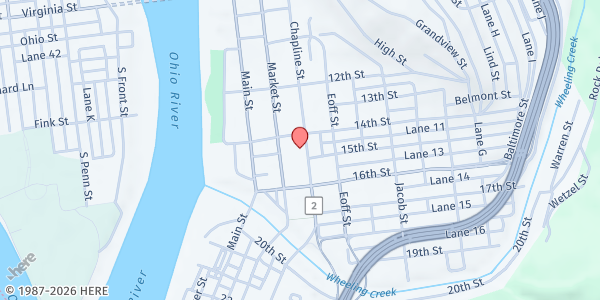 Map showing St. James Food Pantry at 1409 CHAPLINE ST., WHEELING, WV