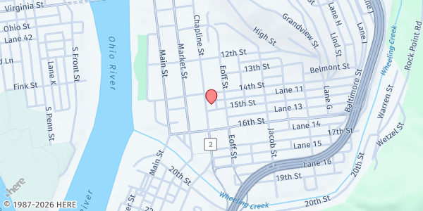 Map showing St. Matthew's Food Pantry at 1410 CHAPLINE ST, WHEELING, WV