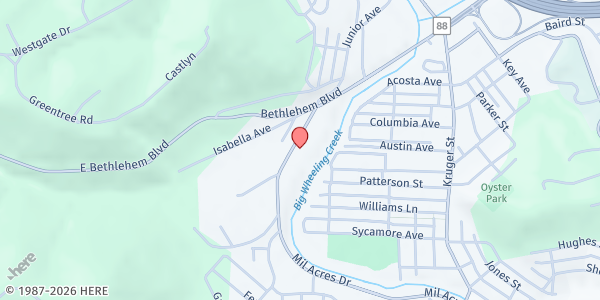 Map showing Stone Presbyterian Church at 25 East Cove Ave., Wheeling, WV