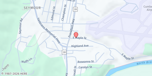 Map showing Faith Assembly of God at 65 E. Maple St., Wiley Ford, WV