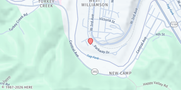 Map showing Matthew Ministries at 81 Parkway Dr., Williamson, WV