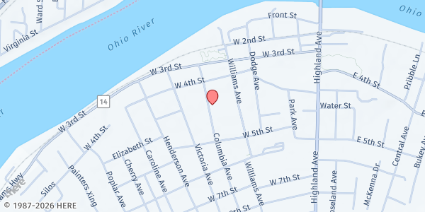 Map showing Williamstown Welfare League at 417 Columbia Ave., Williamstown, WV