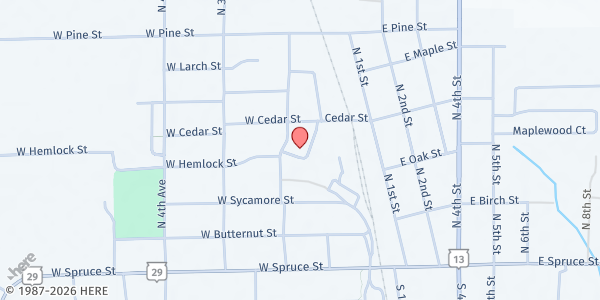Map showing St. Bernard Catholic Church at 400 N. 2nd Ave., Abbotsford, WI