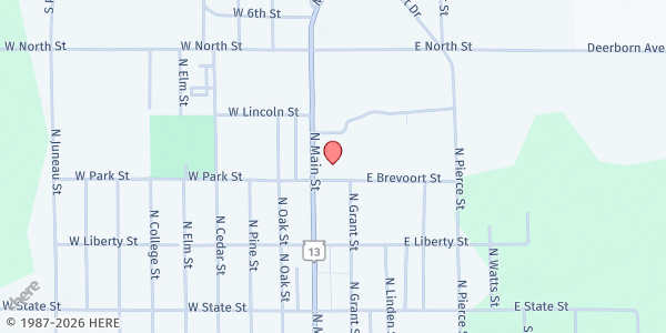 Map showing Adams Mobile Pantry Distribution Site at 420 North Main Street, Adams, WI