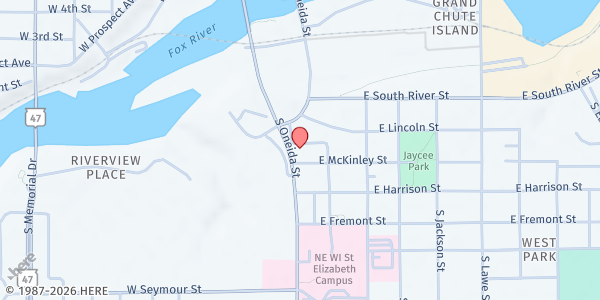 Map showing Freedom Center Food Pantry at 1110 S Oneida St, Appleton, WI