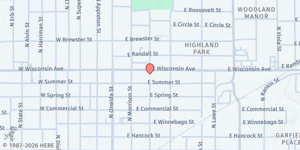 Map showing Loaves & Fishes of the Fox Valley at 213 E Wisconsin Ave, Appleton, WI