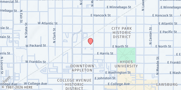 Map showing Salvation Army-Fox Cities at 130 E North St, Appleton, WI