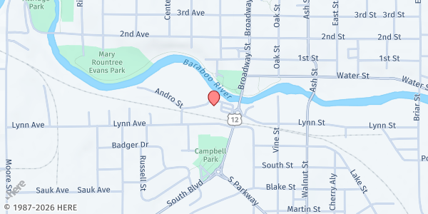 Map showing Baraboo Food Pantry at 100 South Blvd, Baraboo, WI