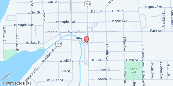 Map showing New Beginnings Homeless Shelter at 134 S. Spring St., Beaver Dam, WI