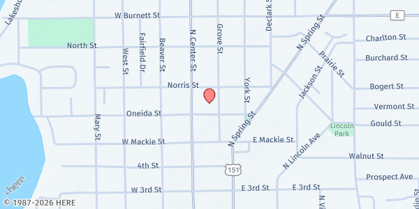 Map showing Trinity Church - United Methodist at 308 Oneida St, Beaver Dam, WI