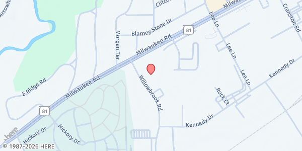 Map showing Central Christian Church at 2460 Milwaukee Rd, Beloit, WI