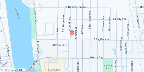 Map showing New Zion Baptist Church Food Pantry at 1905 Mound Avenue, Beloit, WI