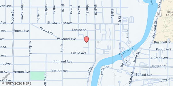 Map showing Peoples Church – Agape Food Pantry at 340 W Grand Ave, Beloit, WI