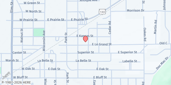 Map showing Boscobel Mobile Pantry Distribution Site at 405 E Le Grand Street, Boscobel, WI