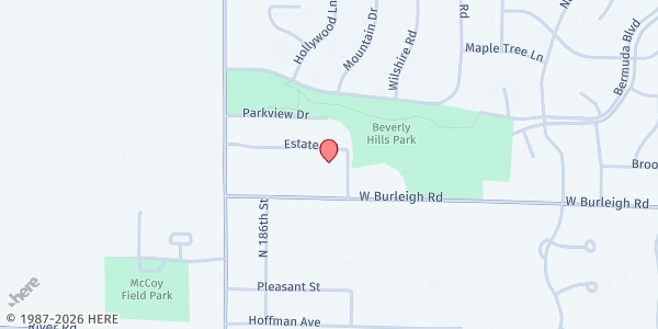 Map showing Brookfield Lutheran Church at 18500 W Burleigh Rd, Brookfield, WI