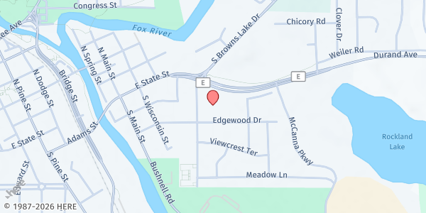 Map showing Cross Lutheran Church-ELCA at 126 Chapel Terrace, Burlington, WI