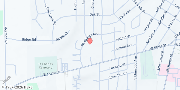 Map showing St John Lutheran Church at 198 Westridge Ave, Burlington, WI