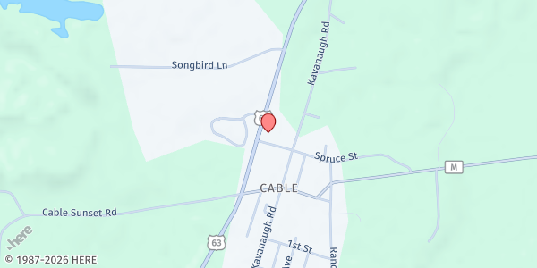 Map showing Cable Area Food Shelf at 13380 Spruce St, Cable, WI