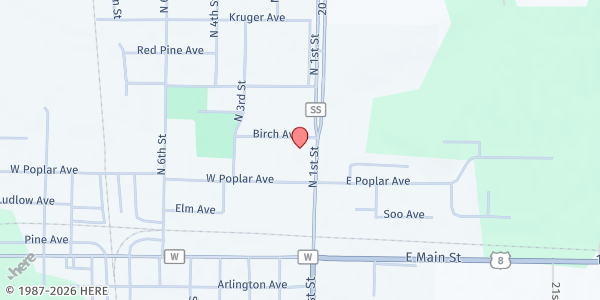 Map showing Cameron Area Food Pantry at 300 N. 1st St., Cameron, WI