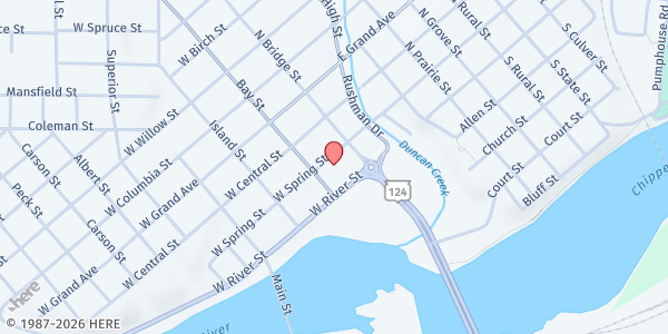 Map showing Barnabas Table at 19 W. Spring St., Chippewa Falls, WI