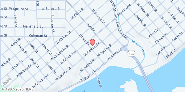 Map showing First Presbyterian Church Food Pantry at 130 W. Central St., Chippewa Falls, WI