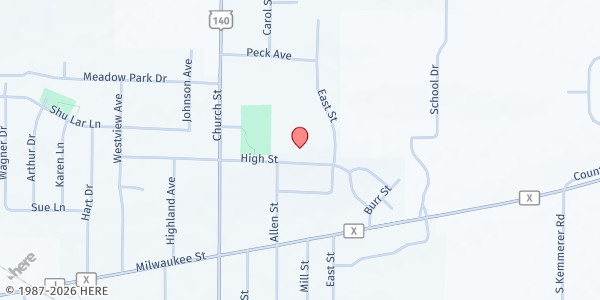 Map showing Christ Lutheran Clinton Food Pantry at 300 High Street, Clinton, WI