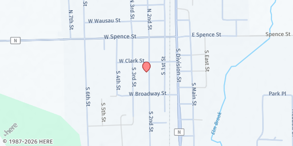 Map showing St Mary Help of Christians Catholic Church at 205 S 2nd St, Colby, WI