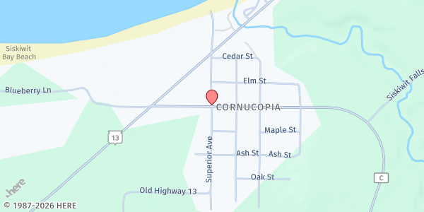 Map showing Cornucopia (Bell Community Center) at 22615 County Hwy. C, Cornucopia, WI