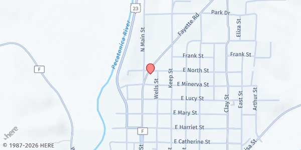 Map showing Darlington Food Pantry- Lafayette County at 1033 Main St, Darlington, WI