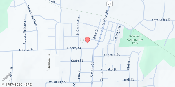 Map showing Deerfield Community Center Food Pantry at 10 Liberty St., Deerfield, WI