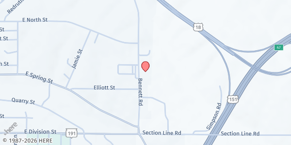 Map showing Hidden Valley Community Church at 605 N Bennett Rd, Dodgeville, WI
