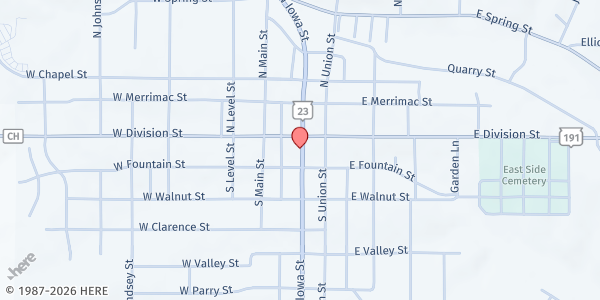 Map showing SWCAP Iowa County Food Pantry at 138 S Iowa Street, Dodgeville, WI