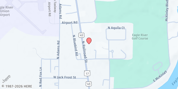 Map showing Vilas Food Pantry at 1013 N Railroad St, Eagle River, WI