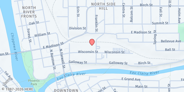 Map showing Community Table at 320 Putnam St #1/2, Eau Claire, WI