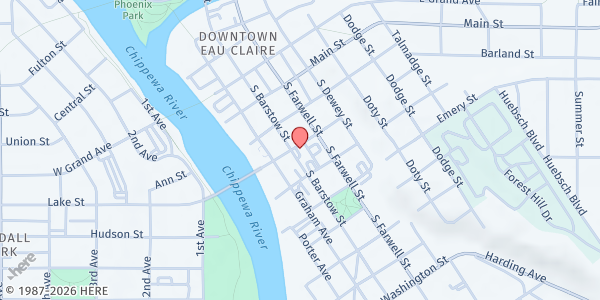 Map showing Eau Claire Interfaith Hospitality Network - Food Distribution Center at 309 E Lake St, Eau Claire, WI