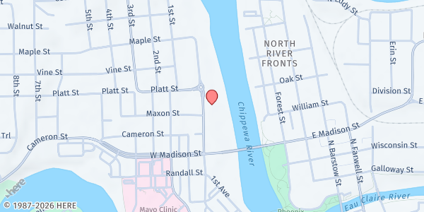 Map showing Feed My People Pop-Up Pantry at 1807 N Oxford Ave, Eau Claire, WI