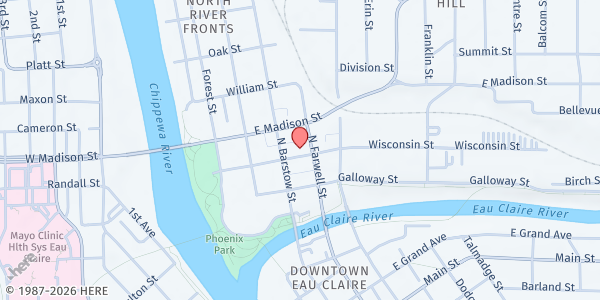 Map showing Western Dairyland EOC Inc. - Main Office at 418 Wisconsin St, Eau Claire, WI