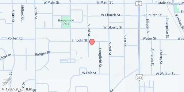 Map showing St. John's Lutheran Church at 312 S Third St, Evansville, WI