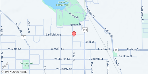 Map showing St Paul Catholic Church at 39 Garfield Ave, Evansville, WI