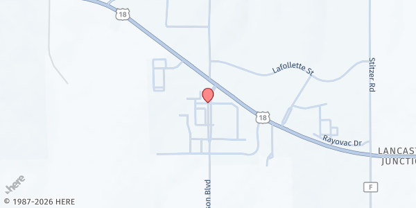 Map showing Southwest Tech Food Pantry - Food Distribution Center at 1800 Bronson Blvd, Fennimore, WI