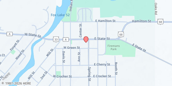 Map showing Fox Lake Living Hope Food Pantry at 103 Spring Street, Fox Lake, WI