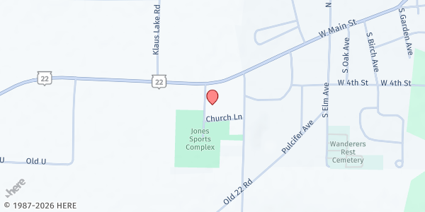 Map showing Hillside Assembly of God Food Pantry - Gillett Campus at 5890 Wisconsin 22, Gillett, WI