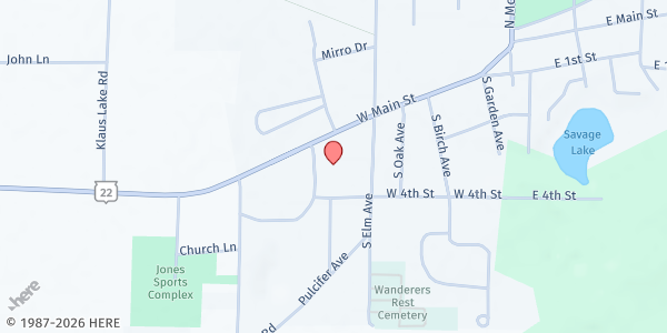 Map showing Ruby's Pantry @ Gillett High School at 208 W. Main St., Gillett, WI