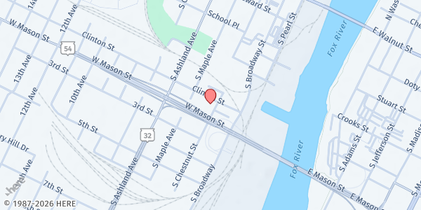 Map showing Hope Center Pantry at 505 Clinton St, Green Bay, WI