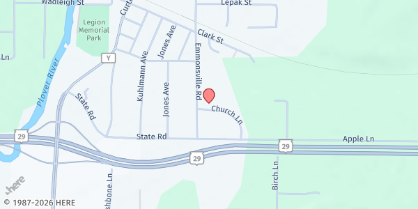 Map showing St. Florian Parish Food Pantry at 500 Church Ln., Hatley, WI